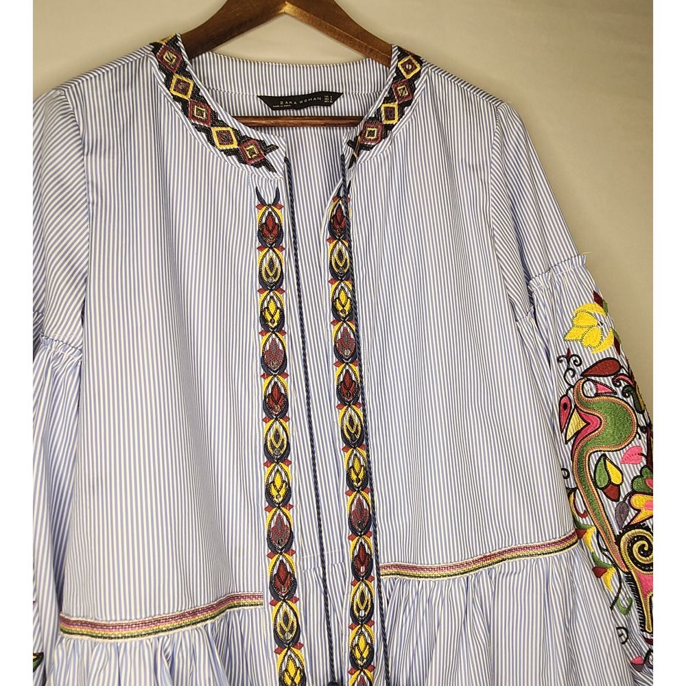 Zara Sequin Embroidered Striped Jacket Blouse Kimono Small Open Front Cardigan - Picture 5 of 8